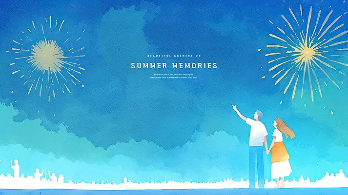 전신 PSD 커플 여자 남자 하늘색 데이트 일러스트 밤하늘 수채화 불꽃놀이 사랑 여러명 성인 뒷모습 손잡기 여름풍경 가리킴 추억 군중 여름밤 성인만 국내일러스트 감정 뷰포인트 다수 컨셉 관계 모션 놀이 하늘 사람 풍경 손짓 여름 파란색 야간 파일형식 여름_계절