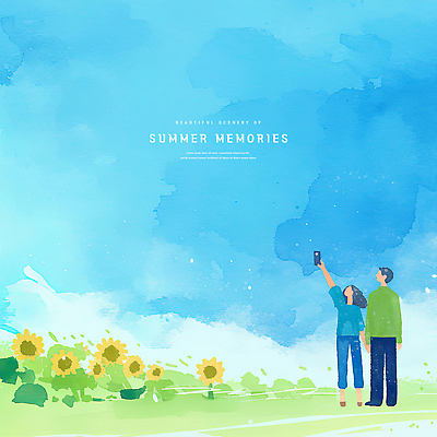 전신 PSD 커플 여자 남자 하늘색 꽃밭 데이트 일러스트 하늘 해바라기 수채화 사랑 들기 잔디 성인 두명 손잡기 여름풍경 추억 찍기 성인만 국내일러스트 식물 꽃 감정 컨셉 관계 모션 사람 풍경 파란색 파일형식 여름_계절