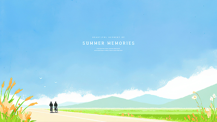 전신 PSD 구름 커플 여자 남자 꽃 실루엣 하늘색 데이트 일러스트 하늘 수채화 사랑 성인 두명 뒷모습 자전거 여름풍경 풀 추억 승차 자전거길 성인만 산맥 국내일러스트 자연요소 식물 감정 길 뷰포인트 컨셉 관계 모션 산 촬영기법 사람 풍경 파란색 바이크 파일형식 여름_계절