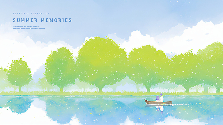 전신 PSD 나무 구름 커플 여자 남자 호수 하늘색 데이트 일러스트 하늘 수채화 사랑 성인 두명 뒷모습 반사 여름풍경 추억 나룻배 나룻배타기 성인만 국내일러스트 자연요소 식물 감정 뷰포인트 컨셉 배_교통 관계 사람 풍경 파란색 승차 파일형식 여름_계절