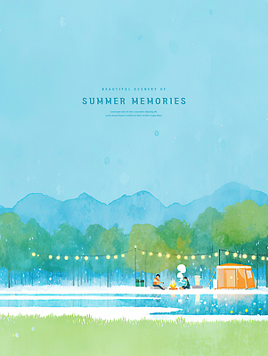 전신 PSD 나무 커플 여자 남자 하늘색 데이트 일러스트 하늘 수채화 텐트 사랑 앉기 잔디 성인 두명 여름풍경 연기 추억 모닥불 캠핑장 웅덩이 알전구 성인만 산맥 국내일러스트 식물 감정 컨셉 전구 관계 모션 불 산 캠핑도구 사람 풍경 파란색 캠핑 파일형식 여름_계절