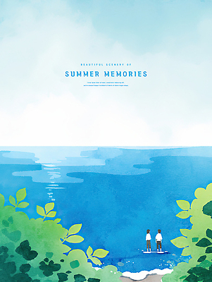 전신 PSD 커플 여자 남자 물결 하늘색 데이트 일러스트 하늘 나뭇잎 수채화 사랑 성인 해변 두명 뒷모습 여름풍경 추억 성인만 수평선 국내일러스트 감정 바다 뷰포인트 컨셉 잎 관계 사람 풍경 파란색 파일형식 여름_계절