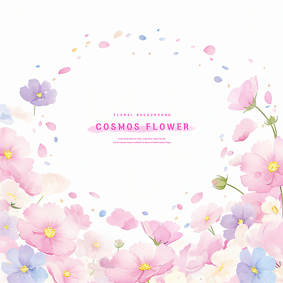 PSD 꽃잎 분홍색 일러스트 수채화 프레임 사람없음 꽃봉오리 코스모스 카피스페이스 국내일러스트 꽃 컬러 공백 파일형식