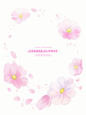 PSD 꽃잎 분홍색 일러스트 수채화 프레임 사람없음 코스모스 카피스페이스 국내일러스트 꽃 컬러 공백 파일형식