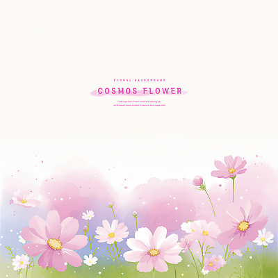 PSD 꽃잎 분홍색 일러스트 수채화 사람없음 꽃봉오리 코스모스 카피스페이스 국내일러스트 꽃 컬러 공백 파일형식