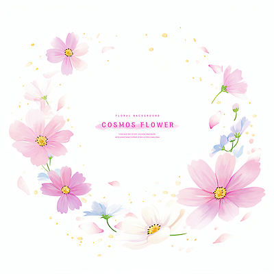 PSD 꽃잎 분홍색 일러스트 수채화 프레임 사람없음 코스모스 카피스페이스 국내일러스트 꽃 컬러 공백 파일형식
