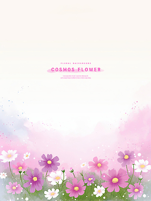 PSD 꽃잎 분홍색 일러스트 수채화 사람없음 코스모스 카피스페이스 국내일러스트 꽃 컬러 공백 파일형식