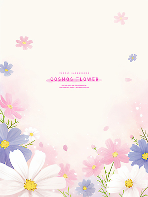 PSD 꽃잎 분홍색 일러스트 수채화 사람없음 꽃봉오리 코스모스 카피스페이스 국내일러스트 꽃 컬러 공백 파일형식