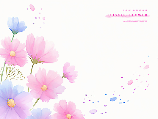 PSD 꽃잎 분홍색 일러스트 수채화 사람없음 코스모스 카피스페이스 국내일러스트 꽃 컬러 공백 파일형식