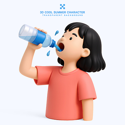 PSD 편집이미지 여자 어린이 3D캐릭터 한명 들기 소녀 상반신 여름 3D 마시기 물방울 시원함 생수 날씨캐릭터 소녀한명만 편집3D 캐릭터 1 계절 모션 날씨 사람 물병 디지털합성 여자한명만 소녀만 파일형식