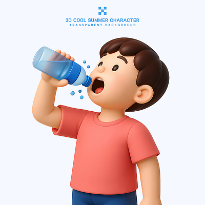 PSD 편집이미지 남자 어린이 3D캐릭터 한명 들기 소년 상반신 여름 3D 마시기 물방울 시원함 생수 날씨캐릭터 소년한명만 편집3D 캐릭터 1 계절 모션 날씨 사람 물병 디지털합성 남자한명만 소년만 파일형식