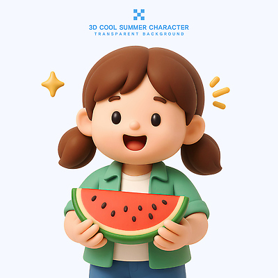 PSD 편집이미지 여자 어린이 3D캐릭터 한명 웃음 들기 소녀 상반신 여름 반짝임 3D 시원함 날씨캐릭터 수박조각 소녀한명만 편집3D 캐릭터 1 계절 조각 모션 날씨 수박 표정 사람 디지털합성 여자한명만 소녀만 파일형식