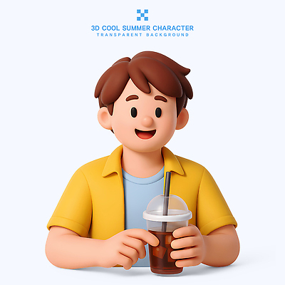 PSD 편집이미지 남자 3D캐릭터 한명 미소 들기 상반신 성인 여름 3D 시원함 날씨캐릭터 아이스아메리카노 테이크아웃컵 성인남자한명만 편집3D 캐릭터 1 계절 모션 날씨 표정 사람 컵 디지털합성 아메리카노 아이스커피 남자한명만 성인남자만 파일형식