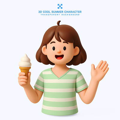 PSD 편집이미지 여자 3D캐릭터 한명 미소 들기 상반신 성인 여름 3D 손들기 시원함 날씨캐릭터 아이스크림콘 콘아이스크림 성인여자한명만 편집3D 캐릭터 1 계절 모션 날씨 아이스크림 표정 사람 디지털합성 콘 여자한명만 성인여자만 파일형식