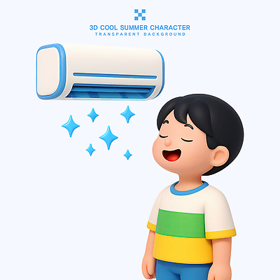 PSD 편집이미지 남자 어린이 바람 3D캐릭터 한명 미소 소년 상반신 여름 반짝임 3D 눈감음 시원함 에어컨 날씨캐릭터 소년한명만 편집3D 자연요소 캐릭터 1 계절 모션 날씨 표정 사람 가전제품 디지털합성 남자한명만 소년만 파일형식
