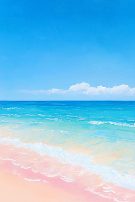 JPG 구름 물결 하늘색 일러스트 하늘 해변 사람없음 모래사장 여름풍경 물거품 유화 수평선 국내일러스트 AI일러스트 AI콘텐츠 자연요소 바다 미술 풍경 파란색 거품 파일형식 여름_계절