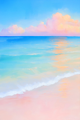 JPG 구름 물결 분홍색 하늘색 일러스트 하늘 해변 사람없음 모래사장 여름풍경 물거품 유화 수평선 국내일러스트 AI일러스트 AI콘텐츠 자연요소 바다 컬러 미술 풍경 파란색 거품 파일형식 여름_계절