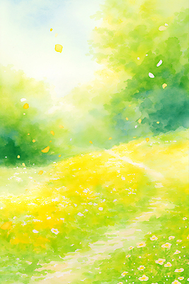 JPG 나무 꽃잎 길 꽃밭 일러스트 하늘 수채화 초원 사람없음 연두색 햇빛 여름풍경 숲속 그늘 시원함 국내일러스트 AI일러스트 AI콘텐츠 식물 꽃 풍경 초록색 태양 숲 파일형식 여름_계절