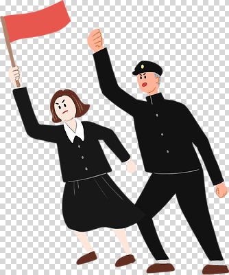 전신 편집이미지 학생 여자 남자 교복 청소년 들기 누끼 두명 손들기 걷기 외침 깃발 PNG 비장 행진 십대만 학생운동 옷 모션 사람 소리 투쟁 파일형식