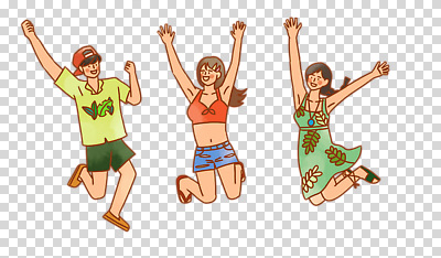 전신 편집이미지 원피스 여자 남자 웃음 누끼 성인 세명 여름 친구 손들기 점프 파이팅 즐거움 PNG 캡모자 성인만 모자_잡화 옷 계절 감정 관계 모션 표정 사람 파일형식