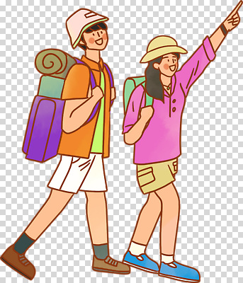 전신 편집이미지 모자 커플 여자 남자 배낭 미소 누끼 성인 두명 걷기 가리킴 등산객 등산복 등산가방 PNG 성인만 잡화 옷 가방 관계 모션 표정 사람 손짓 등산 파일형식