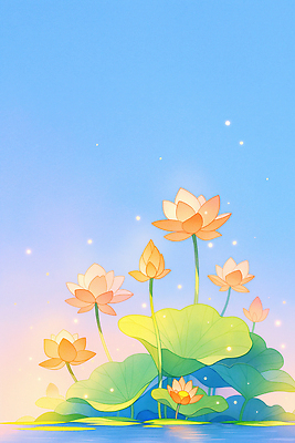 JPG 일러스트 하늘 연꽃 사람없음 빛 수면 연잎 꽃봉오리 국내일러스트 AI일러스트 AI콘텐츠 꽃 잎 물 파일형식