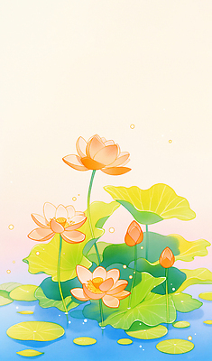 JPG 일러스트 연꽃 사람없음 수면 연잎 꽃봉오리 국내일러스트 AI일러스트 AI콘텐츠 꽃 잎 물 파일형식