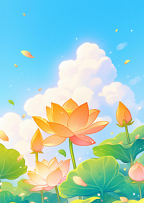 JPG 구름 꽃잎 일러스트 하늘 연꽃 사람없음 연잎 꽃봉오리 국내일러스트 AI일러스트 AI콘텐츠 자연요소 꽃 잎 파일형식