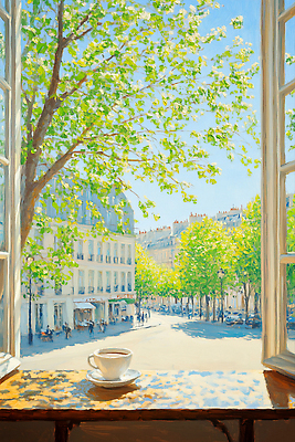 JPG 전신 나무 가로등 일러스트 하늘 거리 그림자 사람 여러명 건물 연두색 여름풍경 도심 군중 커피잔 컵받침 창가 길가 유화 국내일러스트 AI일러스트 AI콘텐츠 식물 건축물 공공시설 커피 다수 창문 잔 미술 풍경 초록색 도시 받침대 파일형식 여름_계절