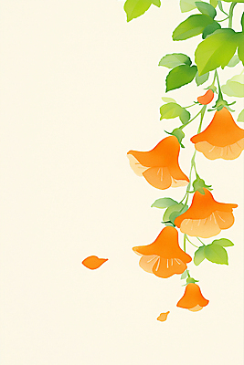 JPG 꽃잎 잎 일러스트 여름꽃 사람없음 주황색 능소화 수채화물감 국내일러스트 AI일러스트 AI콘텐츠 식물 꽃 컬러 물감 파일형식 여름_계절