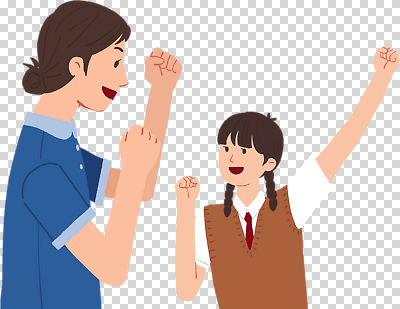 편집이미지 여자 교복 청소년 모녀 웃음 누끼 상반신 성인 두명 손들기 파이팅 PNG 여자만 옷 딸 가족 모션 엄마 표정 사람 파일형식