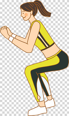 전신 편집이미지 여자 한명 미소 누끼 성인 운동복 노란색 PNG 성인여자한명만 스쿼트 1 옷 컬러 표정 사람 여자한명만 성인여자만 파일형식 운동자세