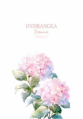 PSD 분홍색 잎 일러스트 여름꽃 수채화 사람없음 수국 카피스페이스 국내일러스트 식물 꽃 컬러 공백 파일형식 여름_계절