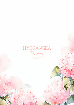 PSD 분홍색 잎 일러스트 여름꽃 수채화 사람없음 수국 꽃프레임 카피스페이스 국내일러스트 식물 꽃 컬러 프레임 공백 파일형식 여름_계절