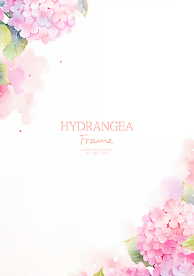 PSD 분홍색 잎 일러스트 여름꽃 수채화 사람없음 수국 꽃프레임 카피스페이스 국내일러스트 식물 꽃 컬러 프레임 공백 파일형식 여름_계절