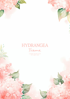 PSD 분홍색 잎 일러스트 여름꽃 수채화 사람없음 수국 꽃프레임 카피스페이스 국내일러스트 식물 꽃 컬러 프레임 공백 파일형식 여름_계절
