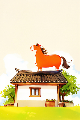 JPG 구름 한국전통 전통문화 일러스트 기와집 잔디 사람없음 바구니 소나무 국내일러스트 병오년 붉은말 AI일러스트 AI콘텐츠 자연요소 나무 식물 전통 문화 한옥 한국 말_동물 파일형식 2026년