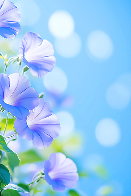 JPG 편집이미지 하늘색 잎 여름꽃 사람없음 햇빛 보케 나팔꽃 편집실사 AI포토 AI콘텐츠 식물 꽃 파란색 태양 CG 파일형식 여름_계절