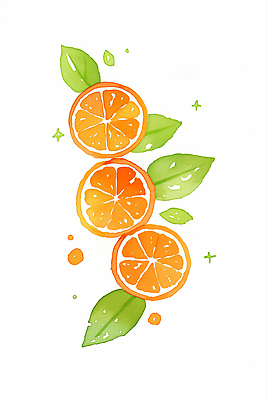 JPG 잎 오렌지 일러스트 단면 사람없음 여름 반짝임 주황색 상큼 국내일러스트 AI일러스트 AI콘텐츠 식물 계절 컬러 과일 모션 파일형식