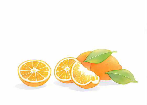JPG 잎 오렌지 일러스트 단면 사람없음 여름 주황색 상큼 과일조각 국내일러스트 AI일러스트 AI콘텐츠 식물 계절 컬러 조각 과일 파일형식