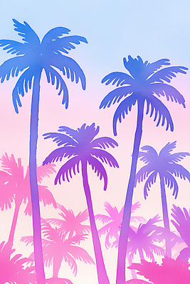 JPG 일러스트 하늘 사람없음 야자수 노을 보라색 여름풍경 낭만 휴양지 감성 국내일러스트 AI일러스트 AI콘텐츠 자연요소 나무 컬러 컨셉 풍경 장소 파일형식 여름_계절