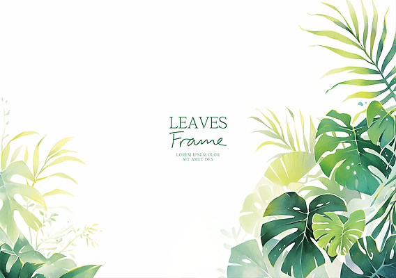 PSD 일러스트 수채화 프레임 사람없음 초록색 여름 몬스테라 카피스페이스 트로피컬아트 국내일러스트 식물 계절 컬러 공백 그림 파일형식