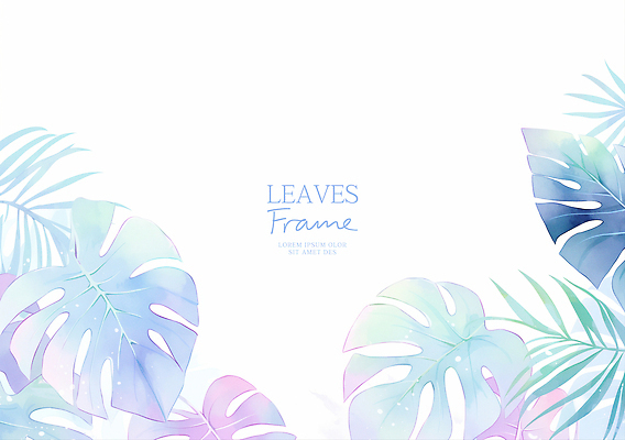 PSD 하늘색 일러스트 수채화 프레임 사람없음 여름 몬스테라 카피스페이스 트로피컬아트 국내일러스트 식물 계절 파란색 공백 그림 파일형식