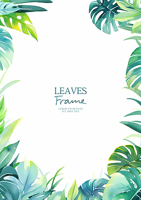 PSD 일러스트 수채화 프레임 사람없음 초록색 여름 몬스테라 카피스페이스 트로피컬아트 국내일러스트 식물 계절 컬러 공백 그림 파일형식