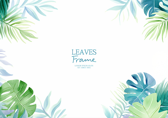 PSD 일러스트 수채화 프레임 사람없음 초록색 여름 몬스테라 카피스페이스 트로피컬아트 국내일러스트 식물 계절 컬러 공백 그림 파일형식