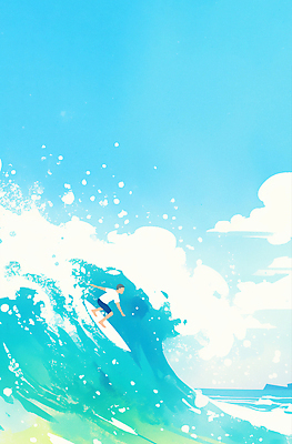JPG 전신 구름 남자 수영복 일러스트 하늘 한명 성인 파란색 여름풍경 서핑보드 서핑 튀는물 성인남자한명만 국내일러스트 AI일러스트 AI콘텐츠 자연요소 1 옷 컬러 사람 풍경 수상스포츠 보드_스포츠 액체표현 스플래쉬 남자한명만 성인남자만 파일형식 여름_계절