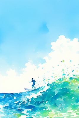 JPG 전신 구름 남자 수영복 실루엣 일러스트 하늘 한명 성인 파란색 여름풍경 서핑보드 서핑 튀는물 성인남자한명만 국내일러스트 AI일러스트 AI콘텐츠 자연요소 1 옷 컬러 촬영기법 사람 풍경 수상스포츠 보드_스포츠 액체표현 스플래쉬 남자한명만 성인남자만 파일형식 여름_계절
