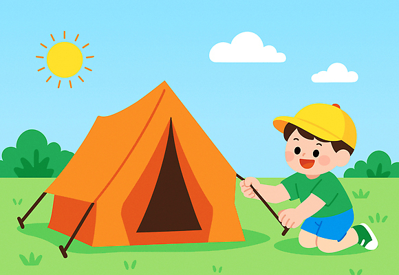 전신 구름 남자 어린이 일러스트 하늘 아웃도어 텐트 한명 미소 소년 잔디 태양 캠핑 잡기 풀 무릎꿇기 즐거움 캡모자 소년한명만 국내일러스트 AI파일 자연요소 식물 모자_잡화 1 감정 모션 레저 표정 캠핑도구 사람 남자한명만 소년만 파일형식 벡터