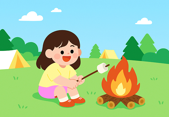 전신 나무 구름 여자 어린이 일러스트 하늘 아웃도어 텐트 한명 미소 들기 앉기 소녀 잔디 캠핑 풀 꼬치 모닥불 굽기 즐거움 마시멜로우 소녀한명만 국내일러스트 AI파일 자연요소 식물 1 감정 모션 불 레저 디저트 표정 캠핑도구 사람 구이 여자한명만 소녀만 파일형식 벡터