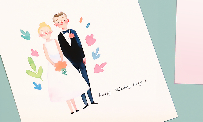 JPG 전신 여자 남자 행복 신부 꽃다발 웨딩드레스 신랑 일러스트 결혼식 수채화 사랑 미소 들기 턱시도 성인 두명 청첩장 성인만 국내일러스트 AI일러스트 AI콘텐츠 드레스 꽃 감정 결혼 모션 카드_감사 표정 사람 정장 파일형식